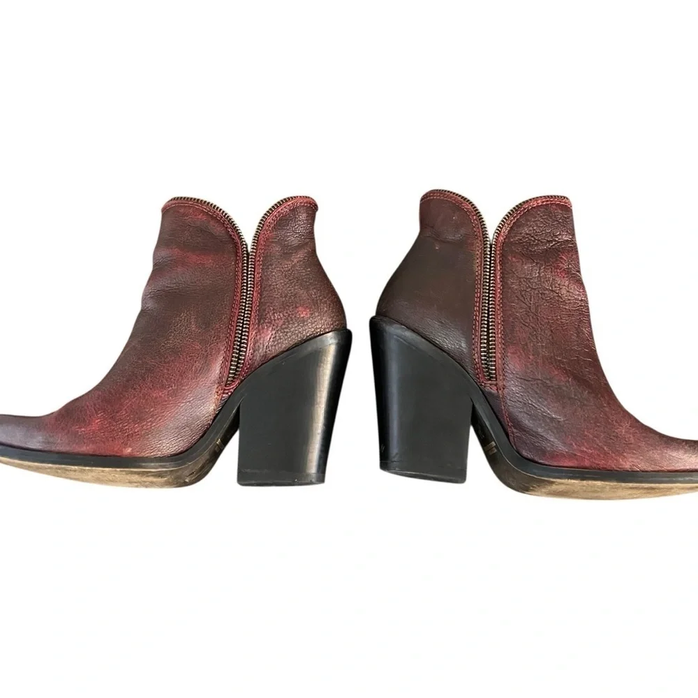 Jeffrey Campbell Burgundy Red Leather Western Cowboy Ankle Bootie Boot SZ 6.5